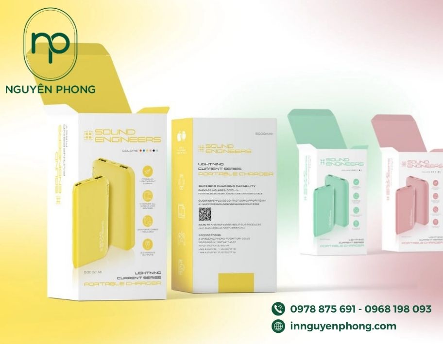 Mẫu hộp giấy đựng sạc dự phòng đa dạng 